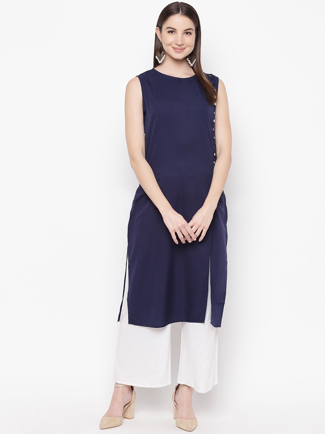 

Napra Women Navy Blue Solid Straight Kurta