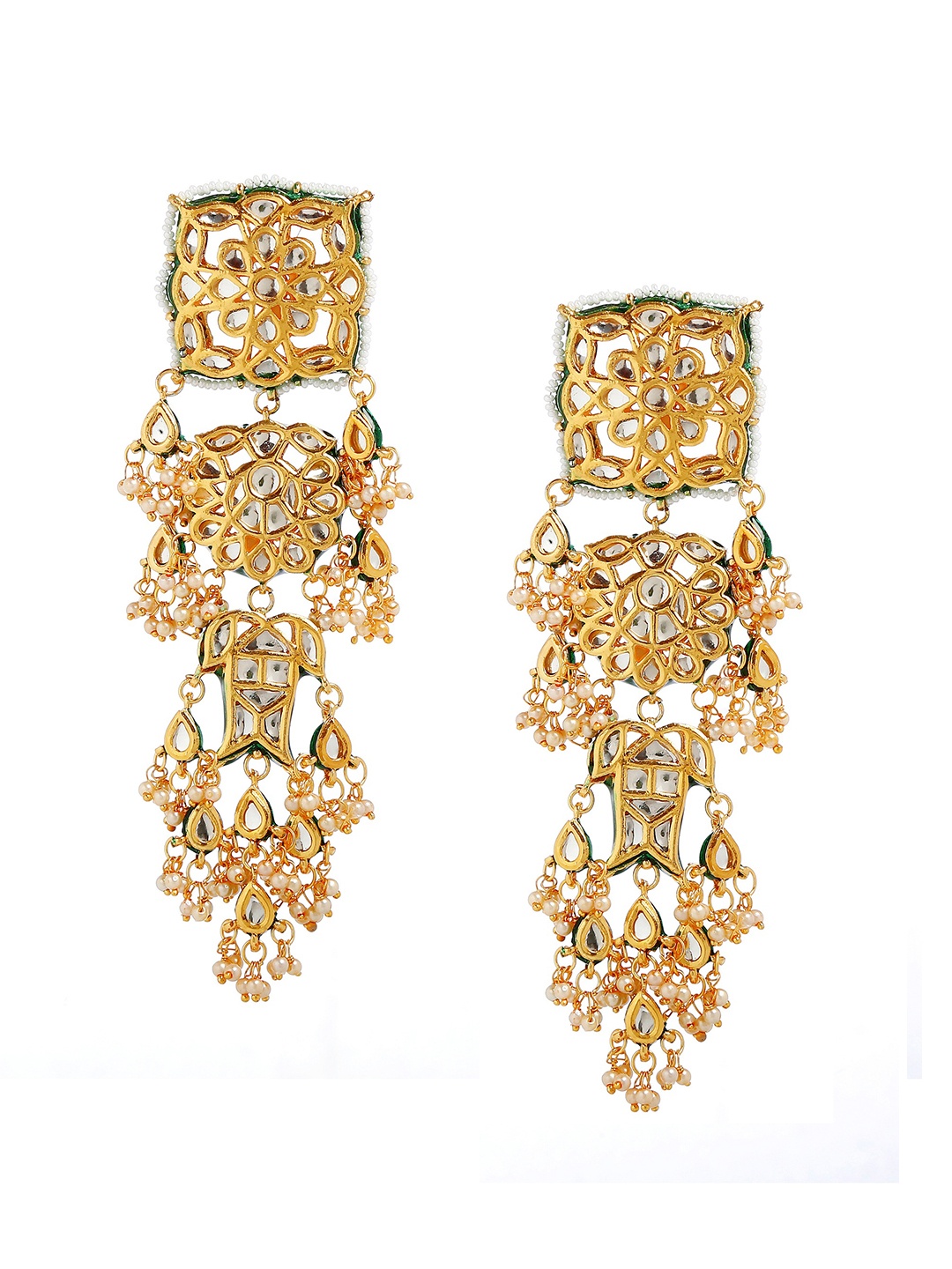 

Bamboo Tree Jewels Gold-Toned Studded Classic Drop Earrings