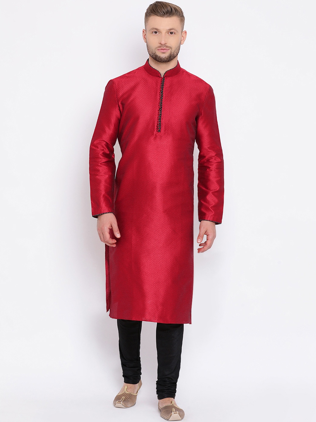

Sanwara Men Red Woven Design Straight Kurta