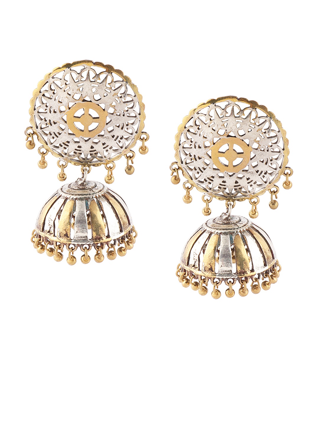

Fabstreet Gold-Plated & Silver-Toned Dome Shaped Jhumkas