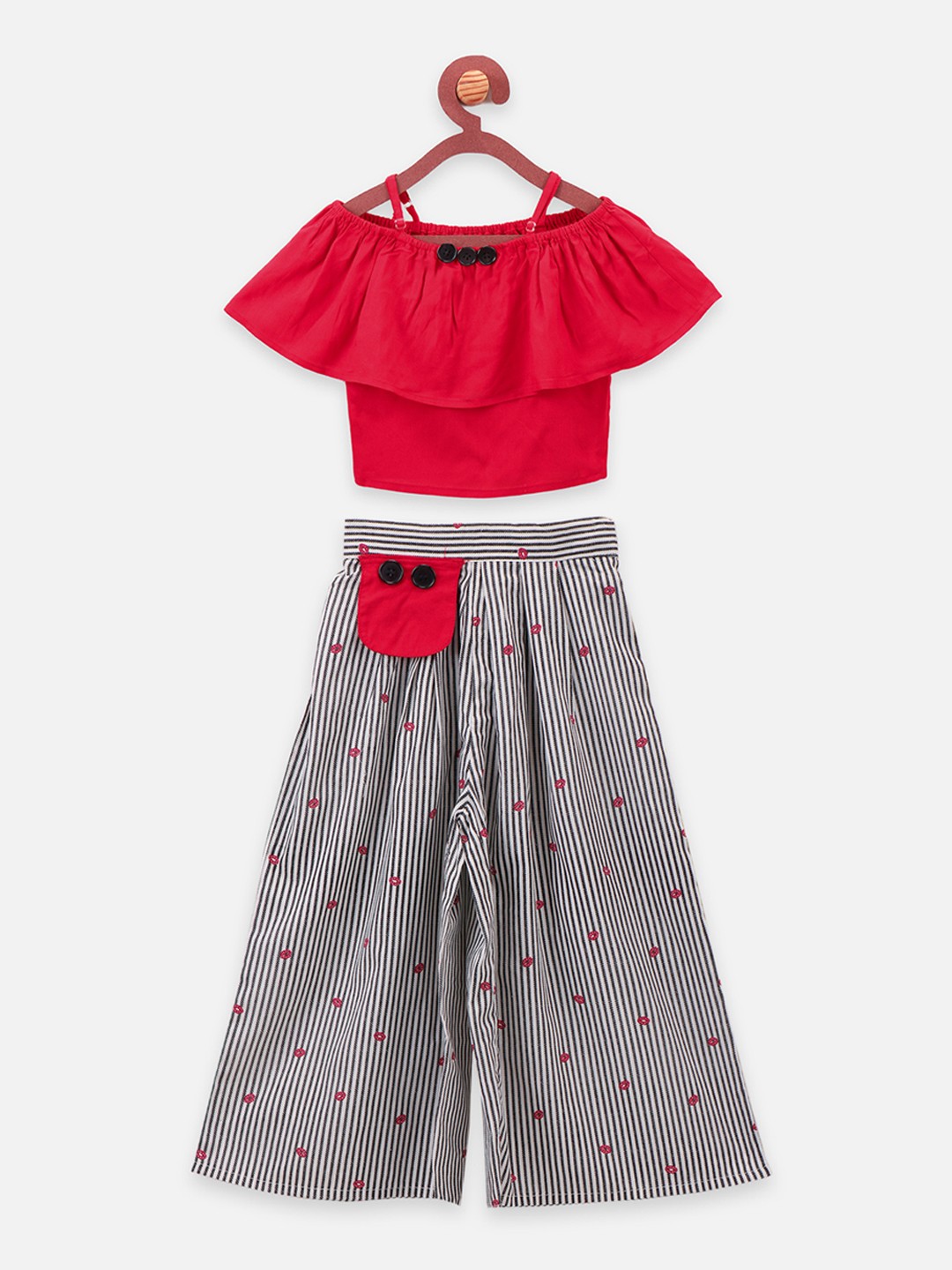 

LilPicks Girls Red & White Solid Top with Palazzos