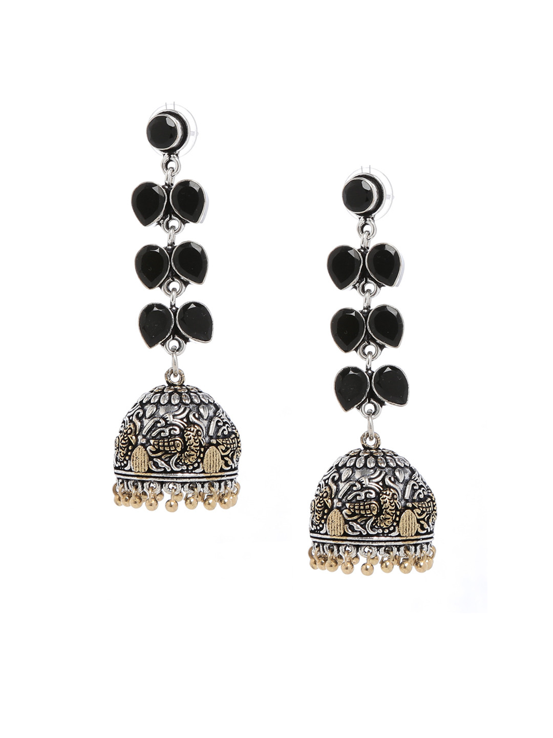 

Bamboo Tree Jewels Black & Silver-Toned Handcrafted Dome Shaped Jhumkas