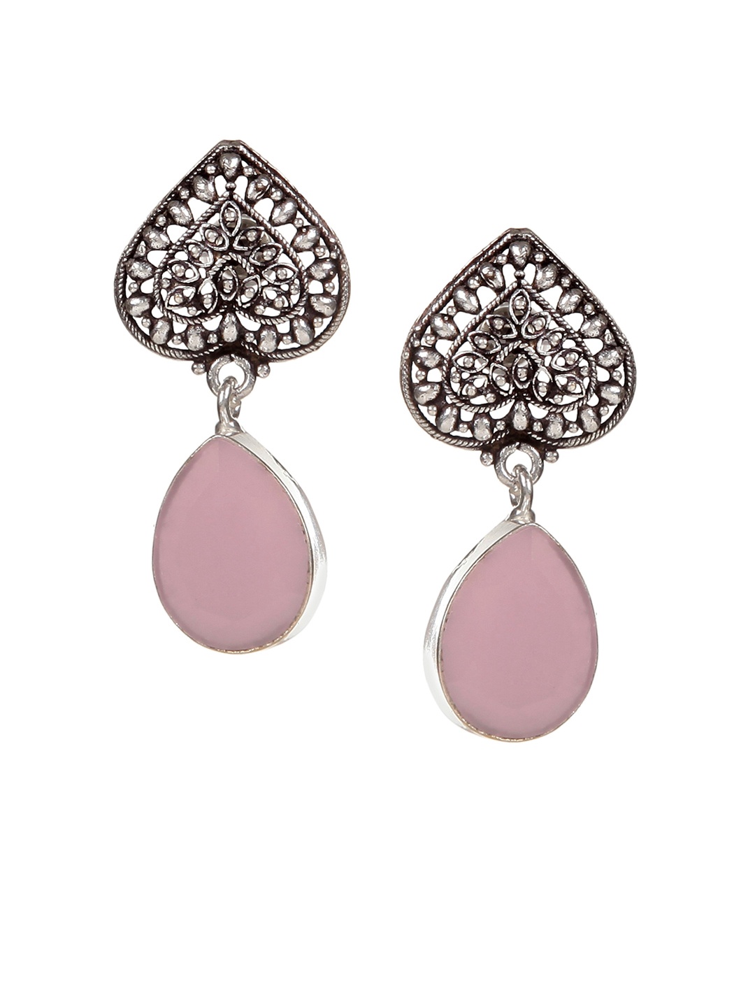 

Bamboo Tree Jewels Pink & Silver-Toned Contemporary Handcrafted Drop Earrings