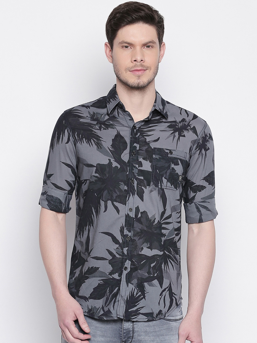 

Mufti Men Grey & Black Slim Fit Printed Casual Shirt