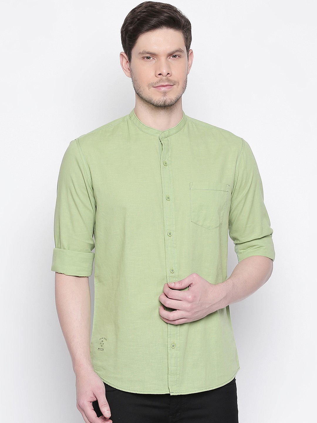 

Mufti Men Lime Green Original Slim Fit Solid Casual Shirt