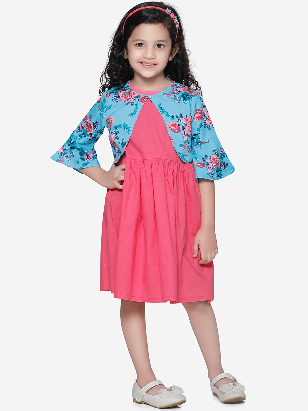 

LilPicks Girls Pink & Blue Solid Layered Fit and Flare Dress