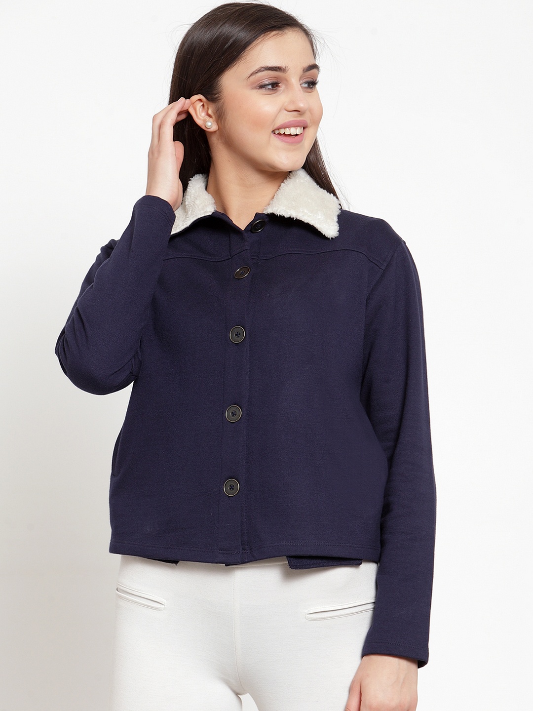 

KASSUALLY Women Navy Blue Solid Tailored Jacket