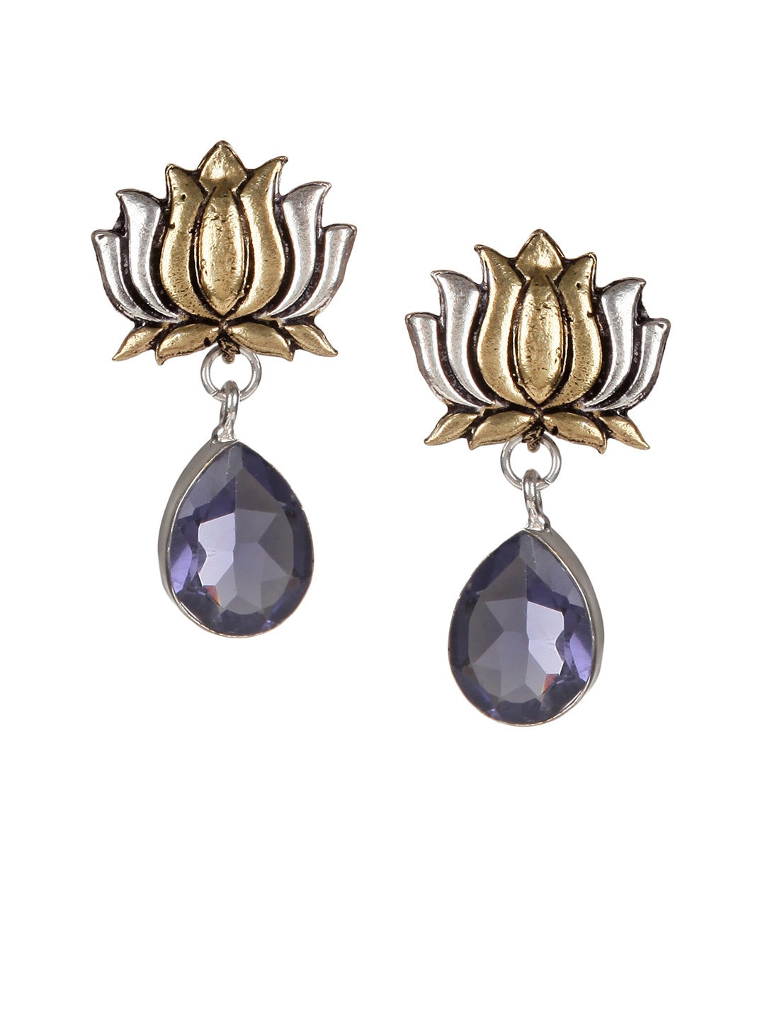 

Bamboo Tree Jewels Purple & Gold-Toned Floral Handcrafted Drop Earrings