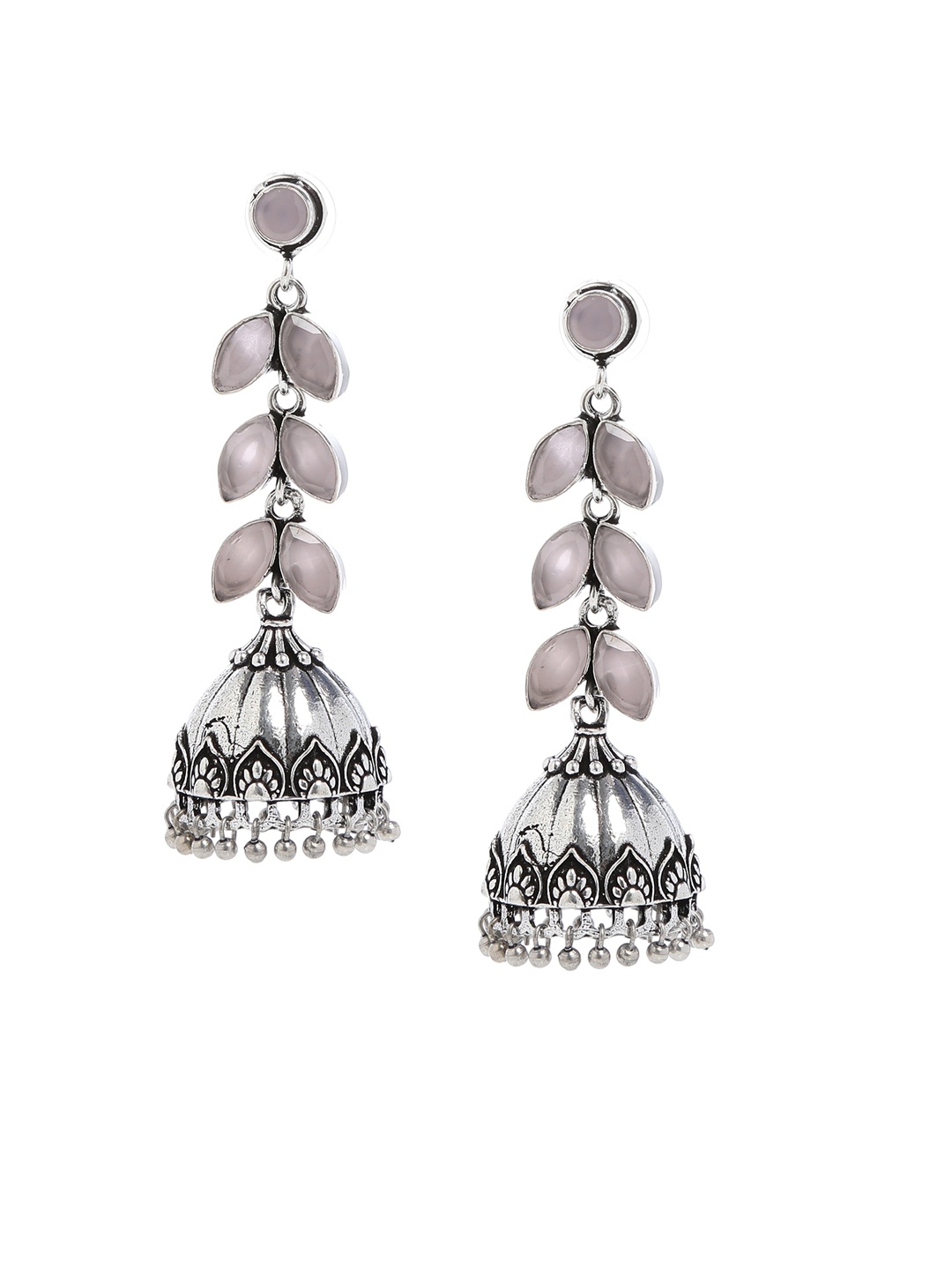 

Bamboo Tree Jewels Pink & Silver-Toned Dome Shaped Handcrafted Jhumkas