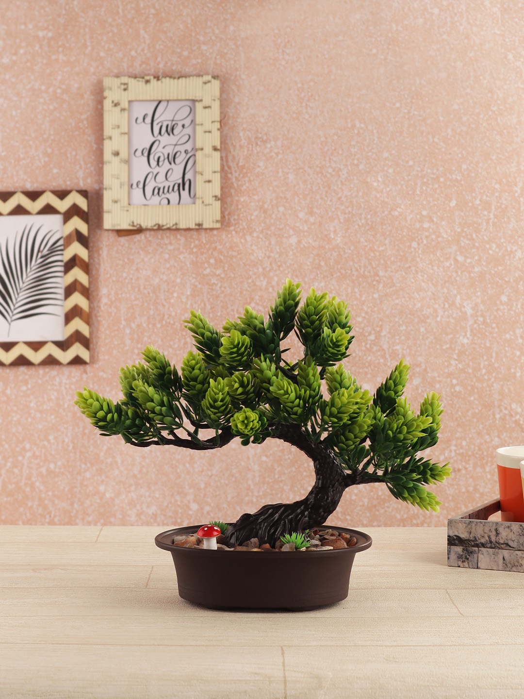 

FOLIYAJ Green Artificial Bent Bonsai With Pot