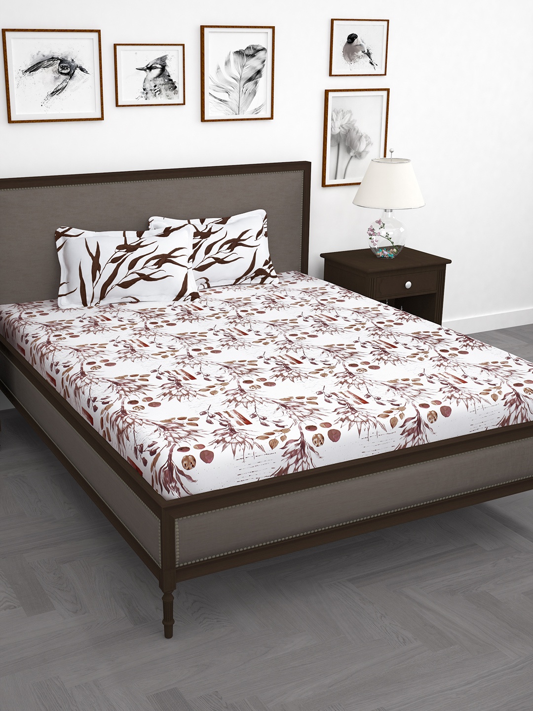 

Story@home White & Orange Floral 186 TC Cotton 1 Double Bedsheet with 2 Pillow Covers