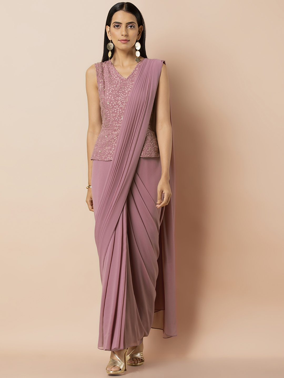 

INDYA Pink Peplum Saree Tunic