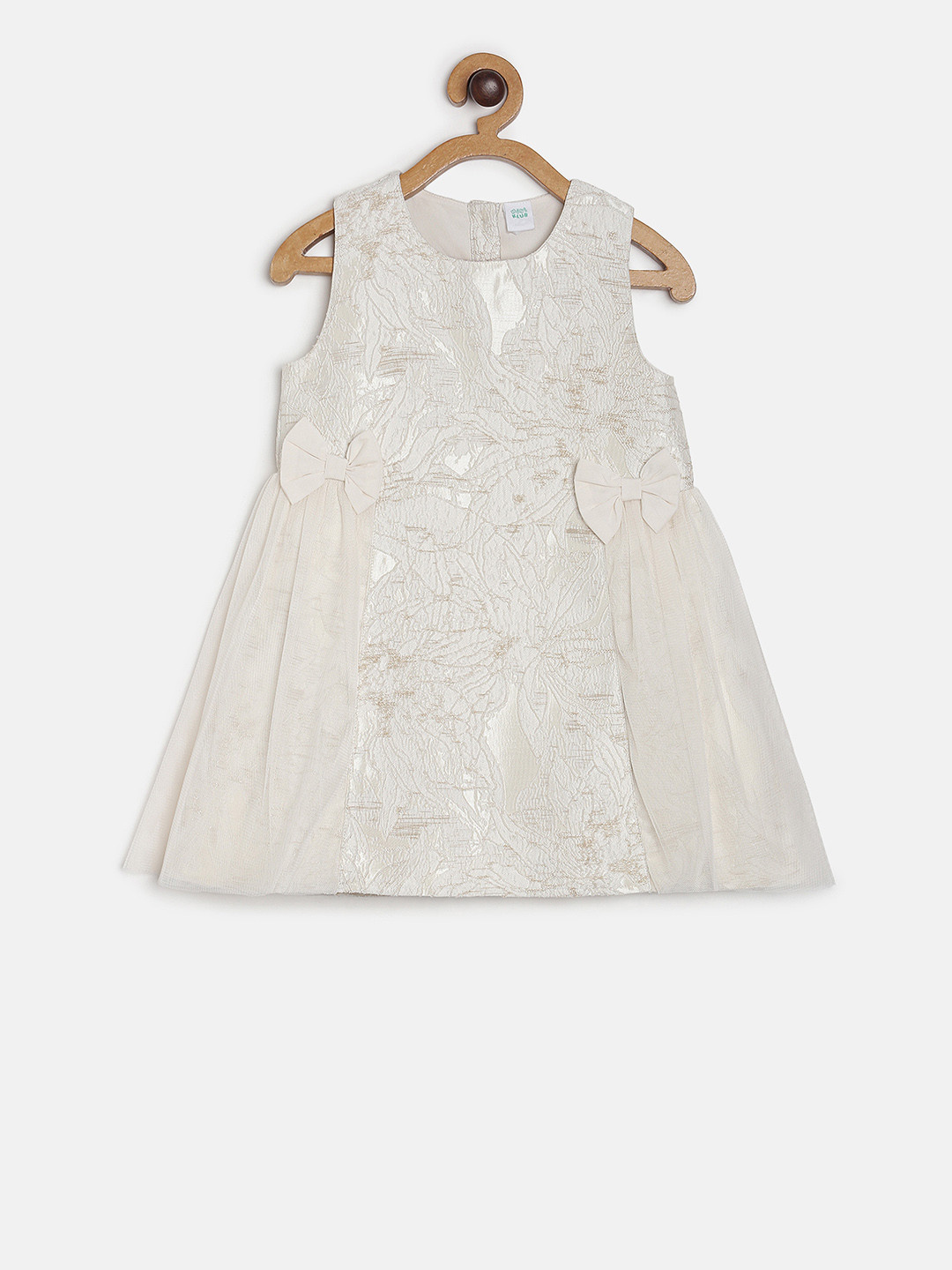 

MINI KLUB Infant Cream-Coloured & Grey Self Design A-Line Dress