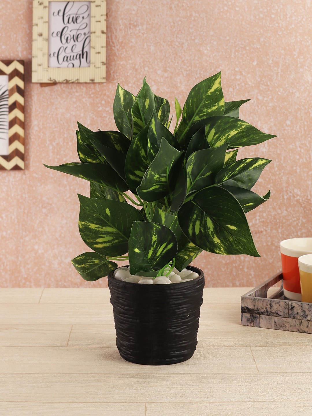 

FOLIYAJ Green Artificial Money Plant With Melamine Pot