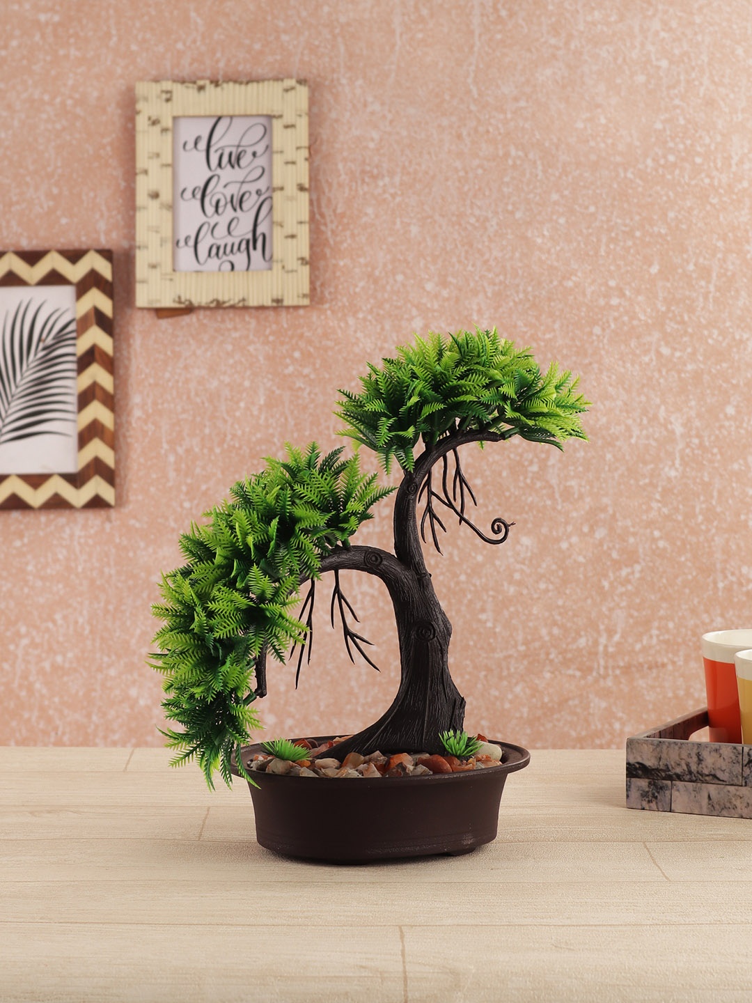 

FOLIYAJ Green Artificial Shoe Horn Shaped Bonsai Tree With Pot
