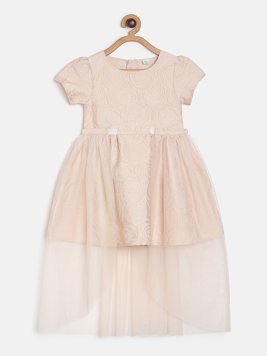 MINI KLUB Infant Peach-Coloured Self Design Layered Fit and Flare Dress