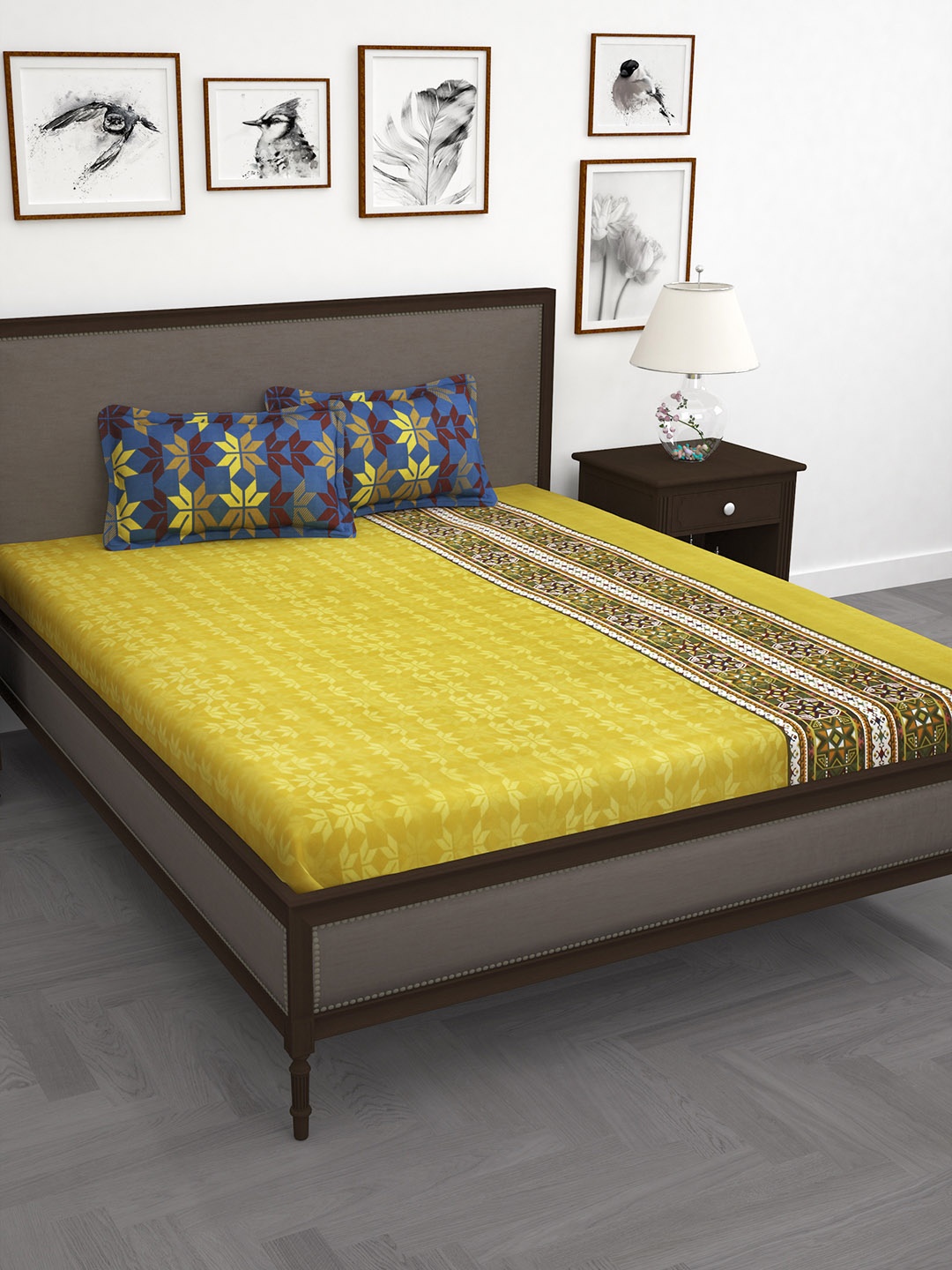 

Story@home Yellow & Blue Abstract 186 TC Cotton 1 Double bedsheet with 2 pillow covers