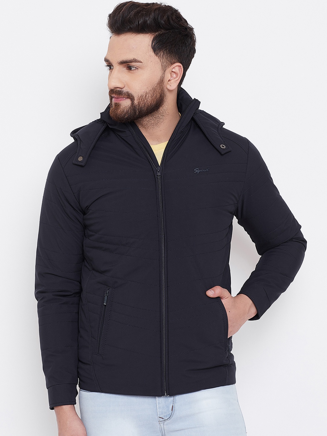 

Spirit Men Navy Blue Solid Padded Jacket