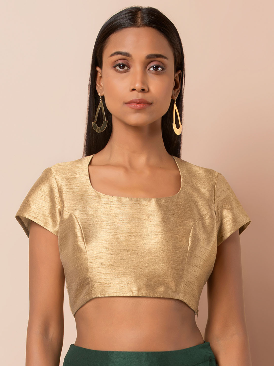 

INDYA Women Gold-Toned Solid Styled Back Crop Top