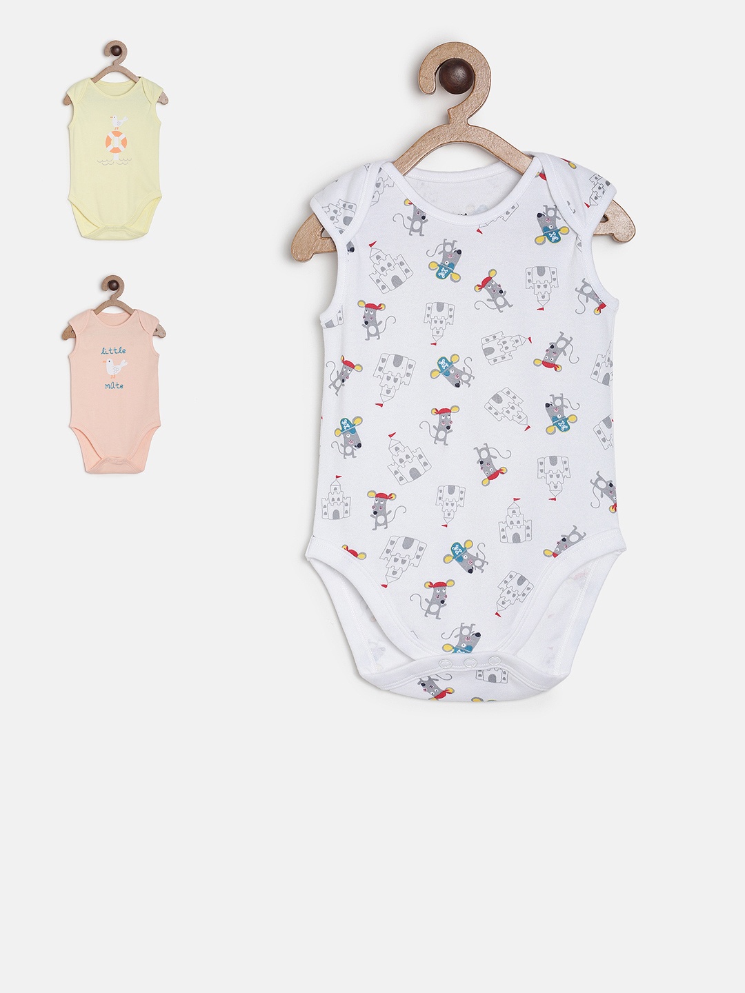 

MINI KLUB Boys Pack of 3 Printed Bodysuits, Pink