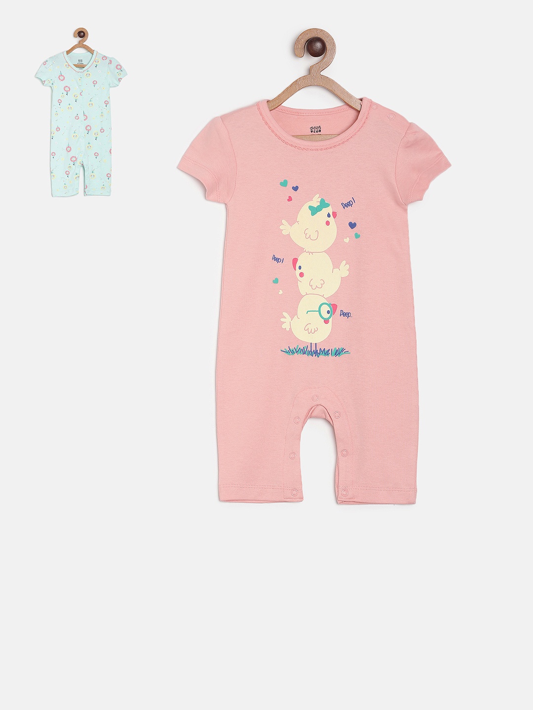 MINI KLUB Girls Pack of 2 Printed Rompers, Pink