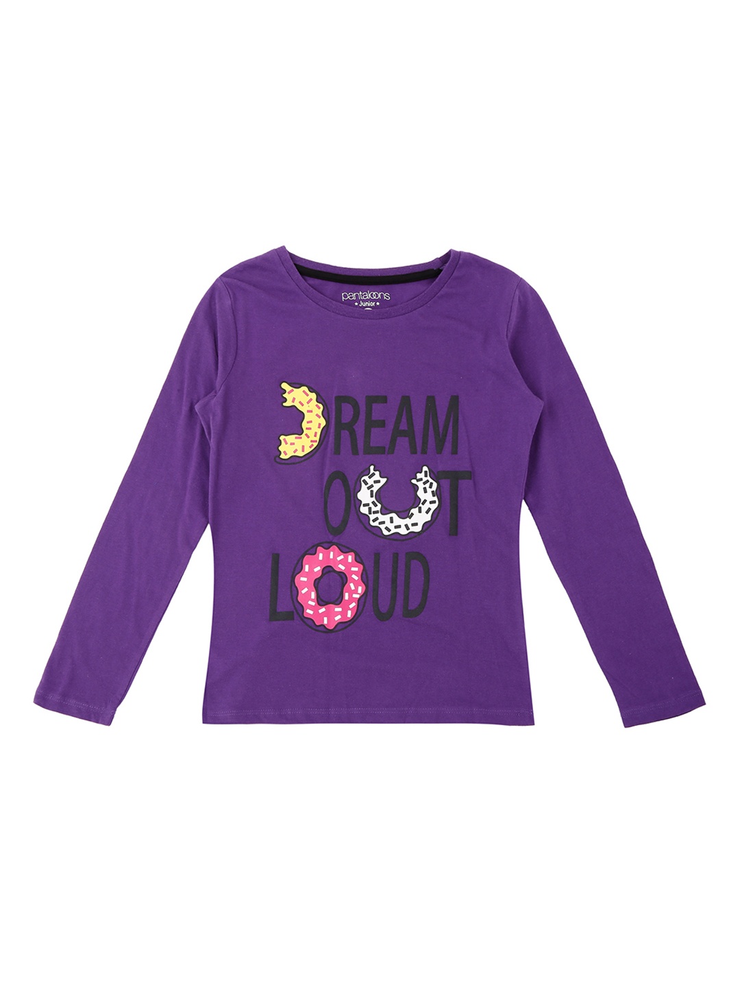 

Pantaloons Junior Girls Purple Printed Round Neck Pure Cotton T-shirt
