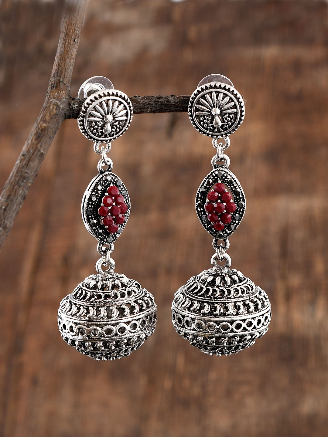 

Silvermerc Designs Silver-Plated & Red Classic Drop Earrings