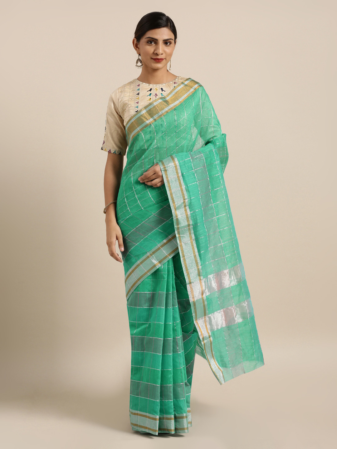 

Mitera Green Striped Silk Cotton Saree