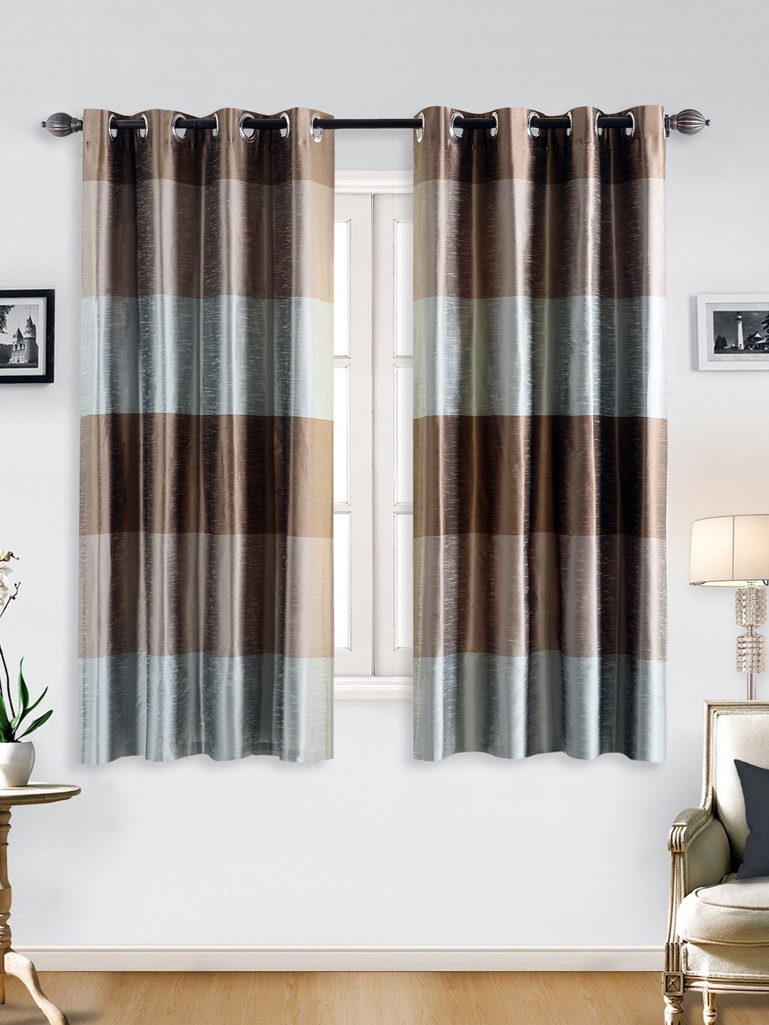 Deco Window Brown & Silver-Toned Set of 2 Curtains