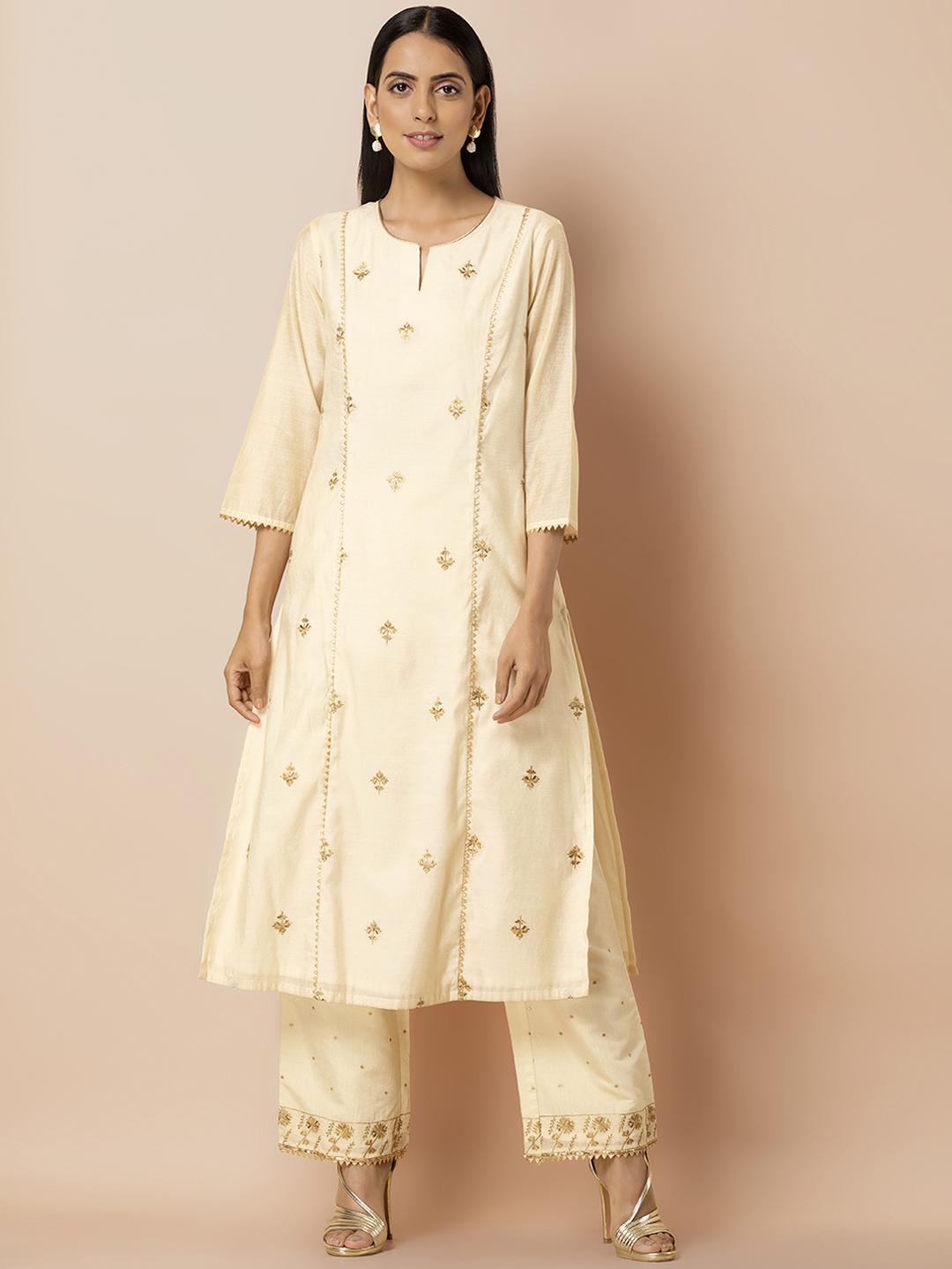 

INDYA Women White Embroidered Straight Kurta