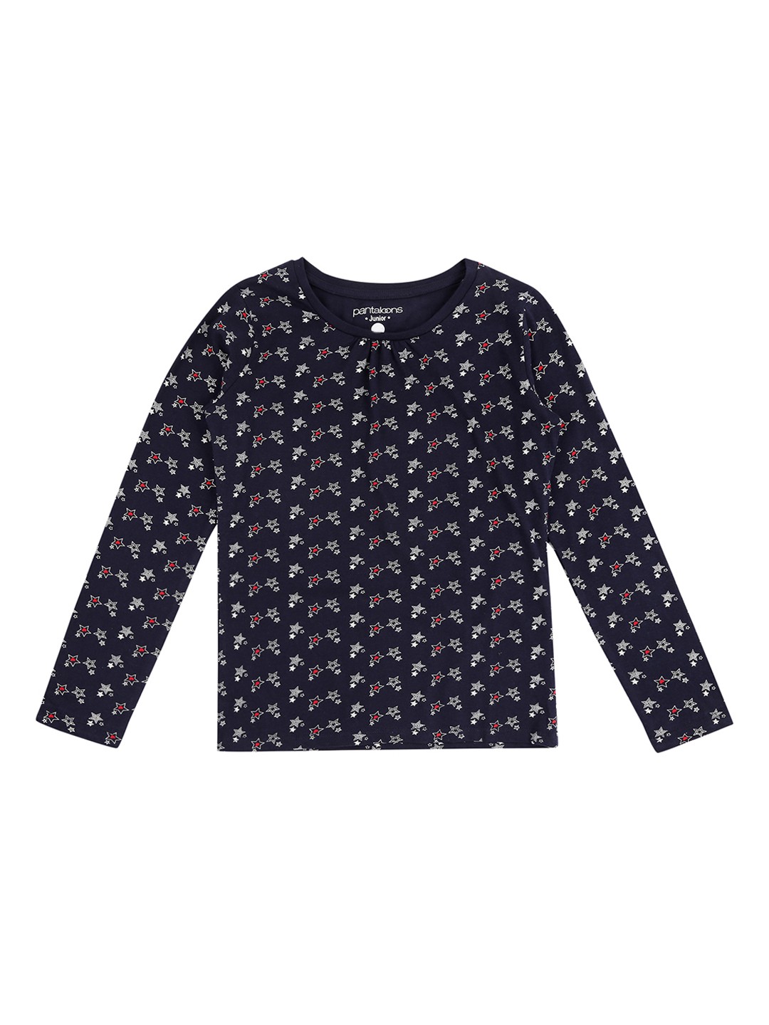 

Pantaloons Junior Girls Navy Blue Printed Round Neck Pure Cotton T-shirt