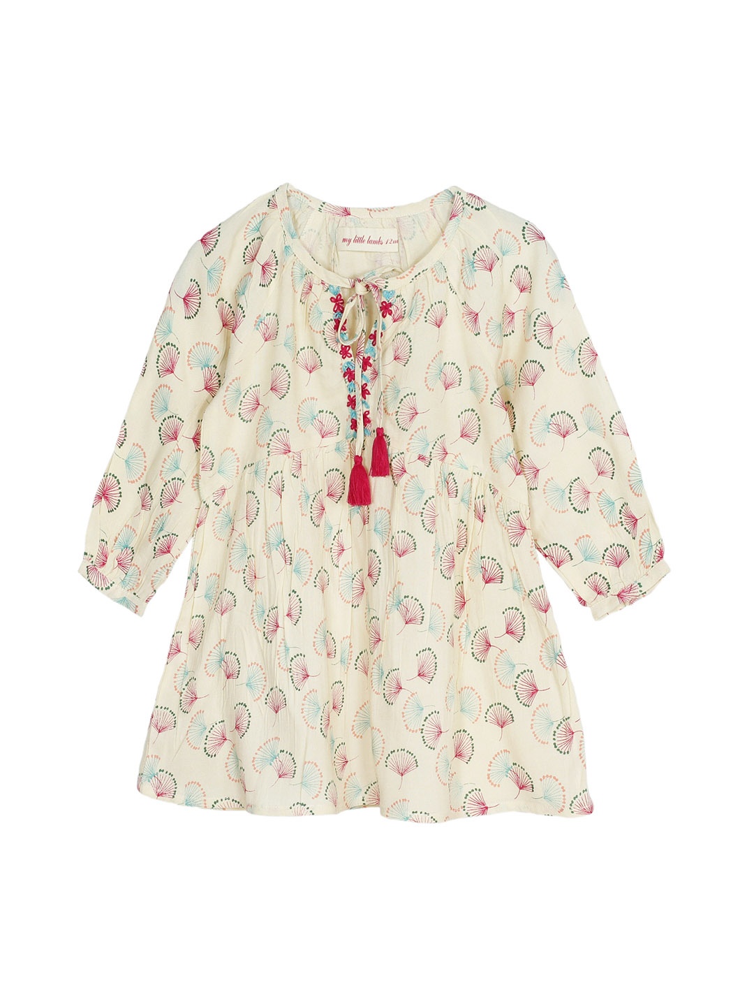 

My Little Lambs Girls Beige Quirky Print A-Line Dress