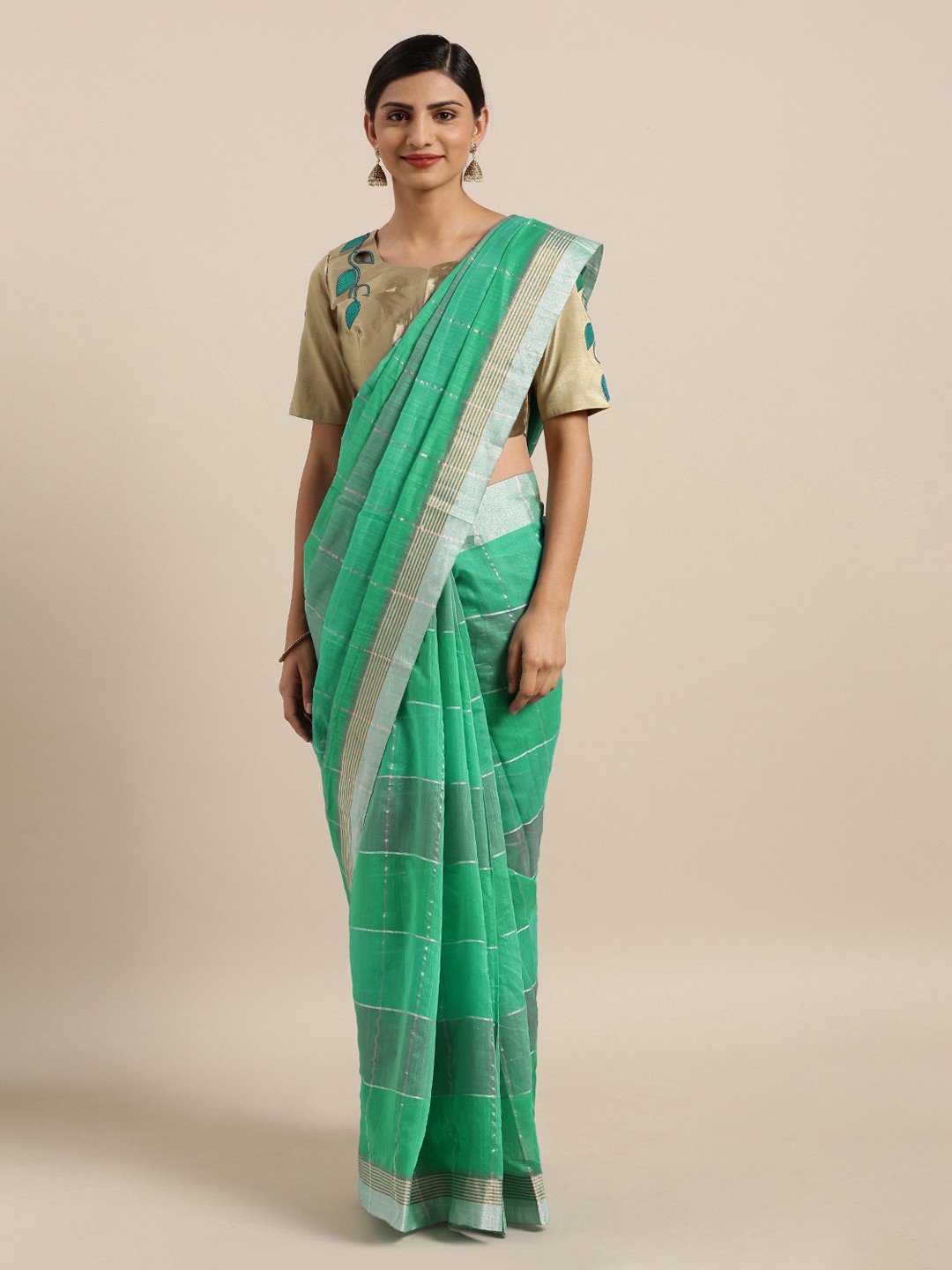 

Mitera Green Checked Silk Cotton Saree