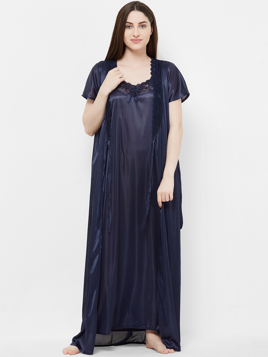 

FashionRack Women Navy Blue Solid Nightdress