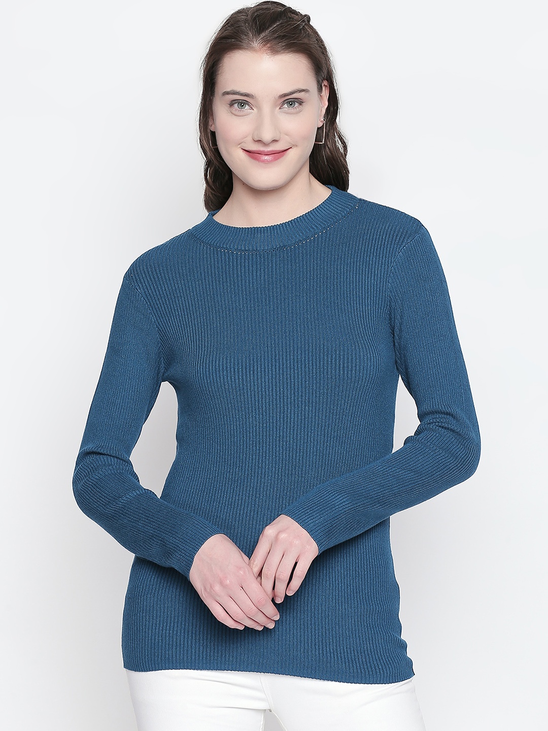

Honey by Pantaloons Women Teal Green Ribbed Pullover