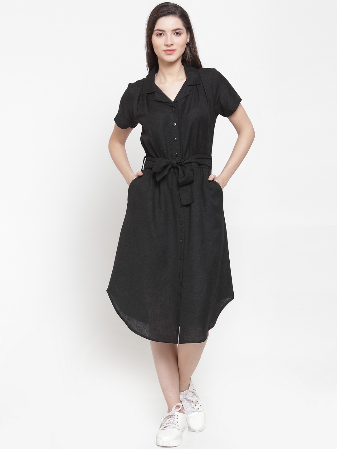 

Ayaany Women Black Solid Shirt Dress