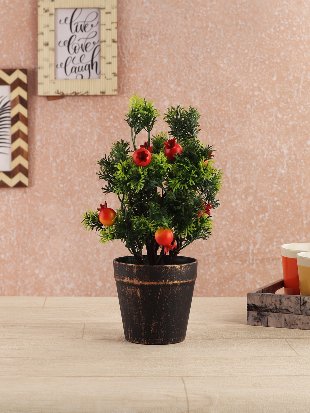 FOLIYAJ Green & Red Artificial Pomegranate Tree