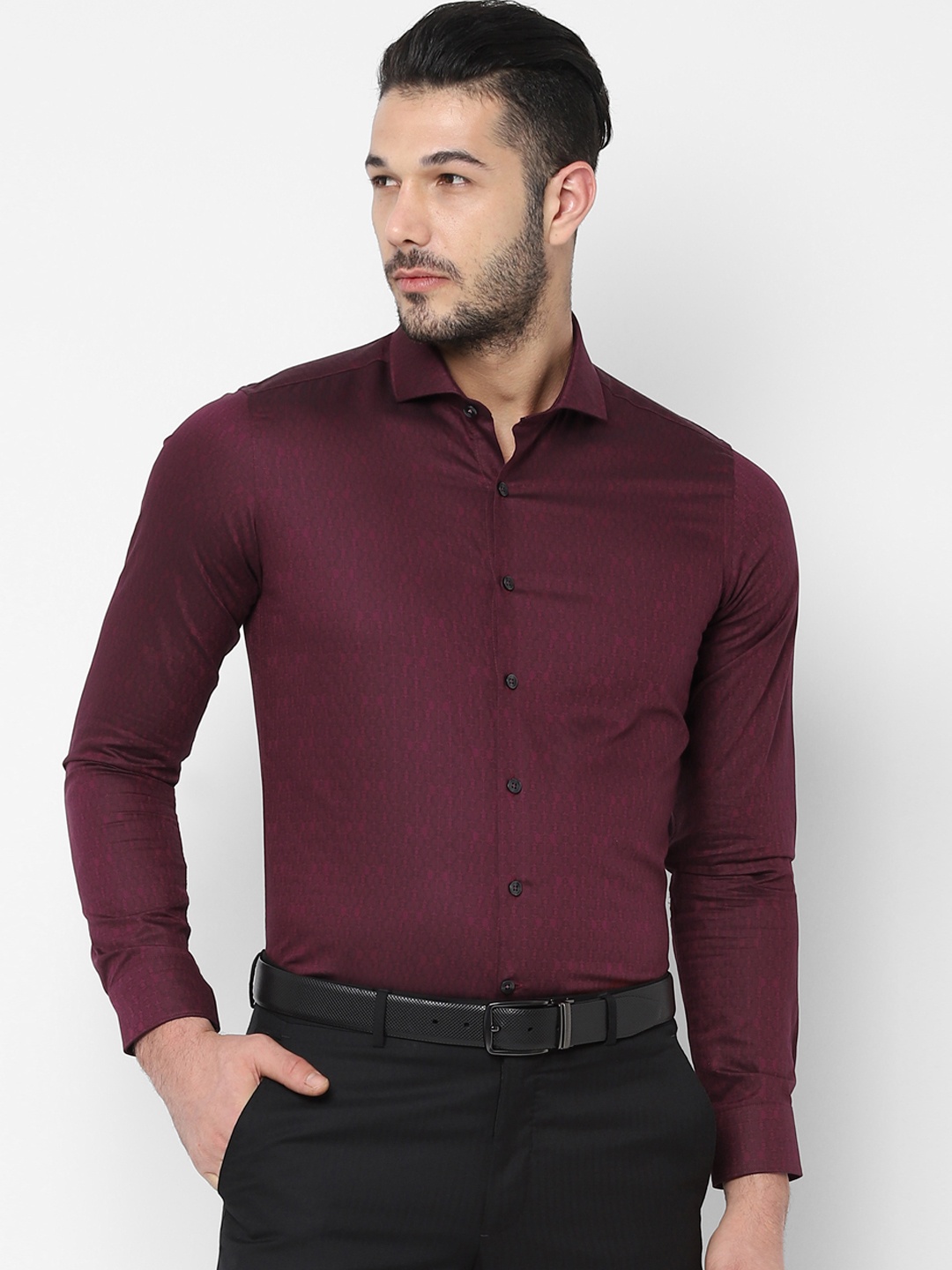 

SIMON CARTER LONDON Men Burgundy Slim Fit Printed Formal Shirt
