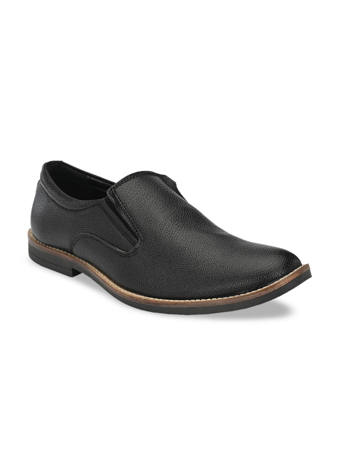 

Hirels Men Black Textured Formal Slip-Ons