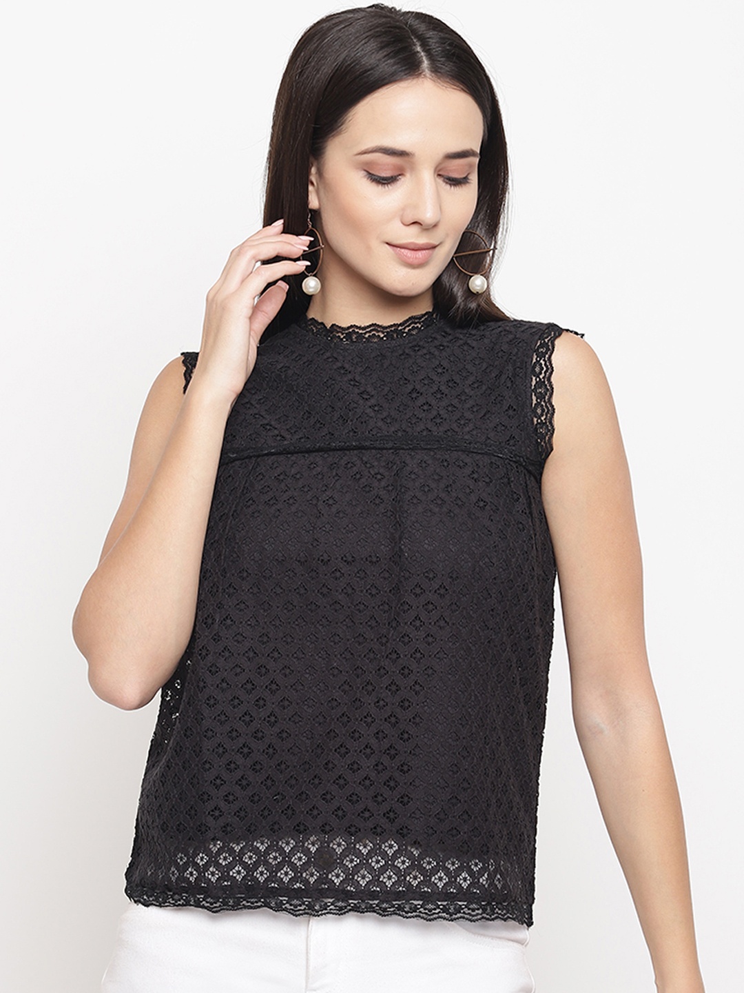

Aeropostale Women Black Self Design Top