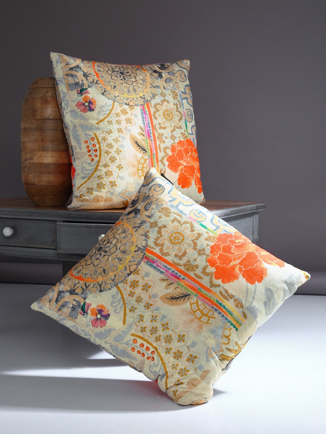 

ROMEE Multicoloured Set of 2 Floral Square Cushion Covers, Multi