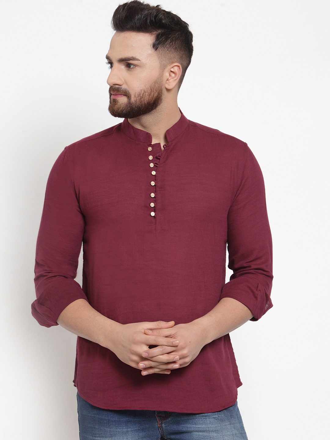 

Purple State Men Maroon Solid Straight Kurta