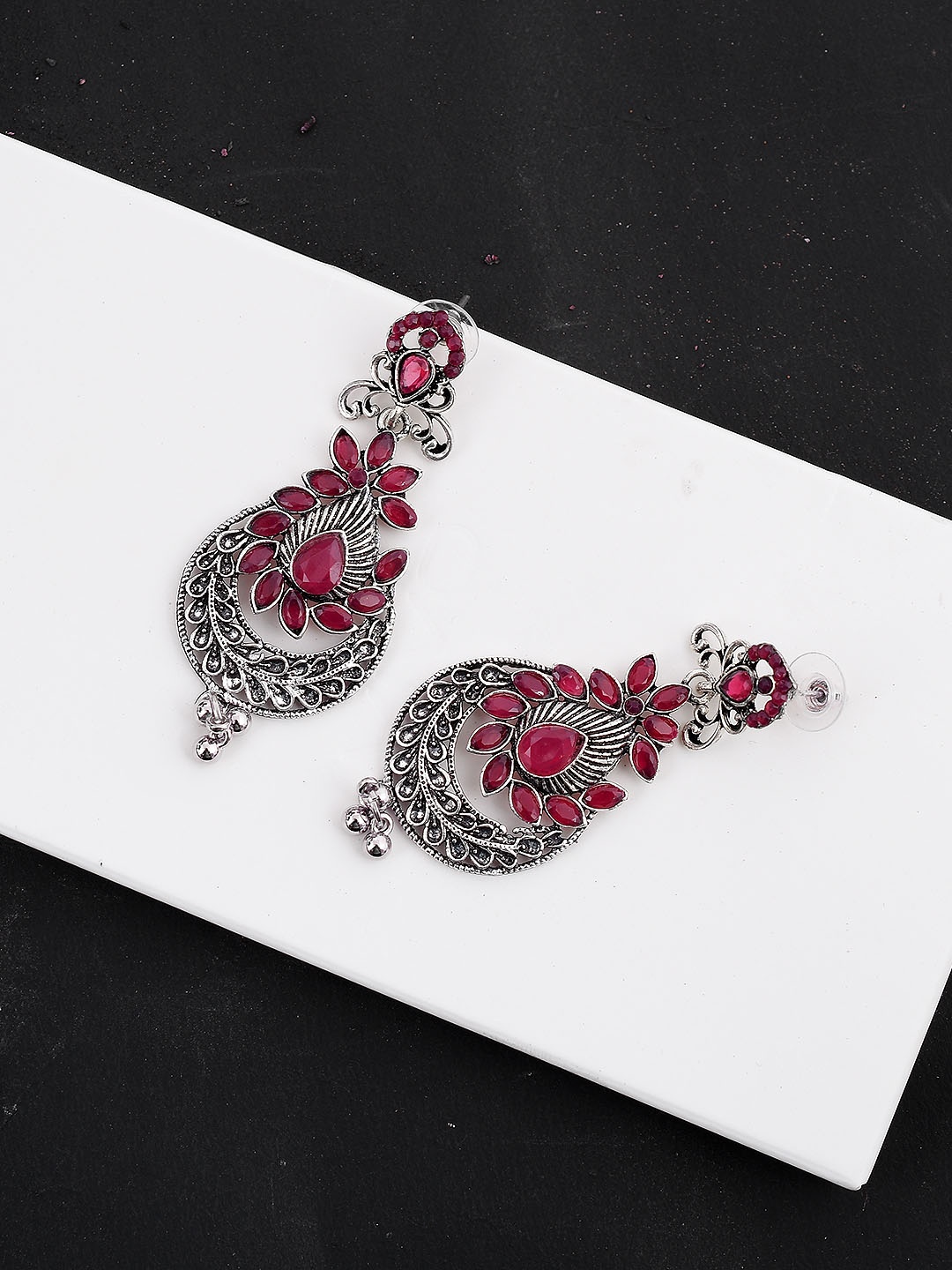 

Silvermerc Designs Silver-Plated & Red Classic Drop Earrings