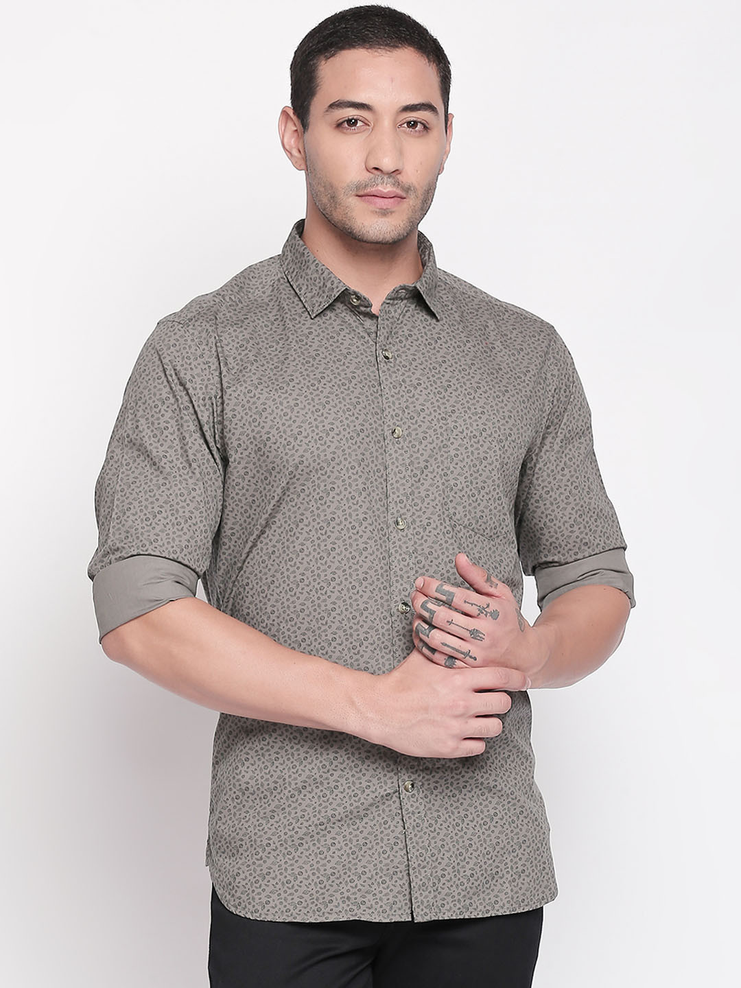 

BYFORD by Pantaloons Men Grey Slim Fit Printed Casual Shirt