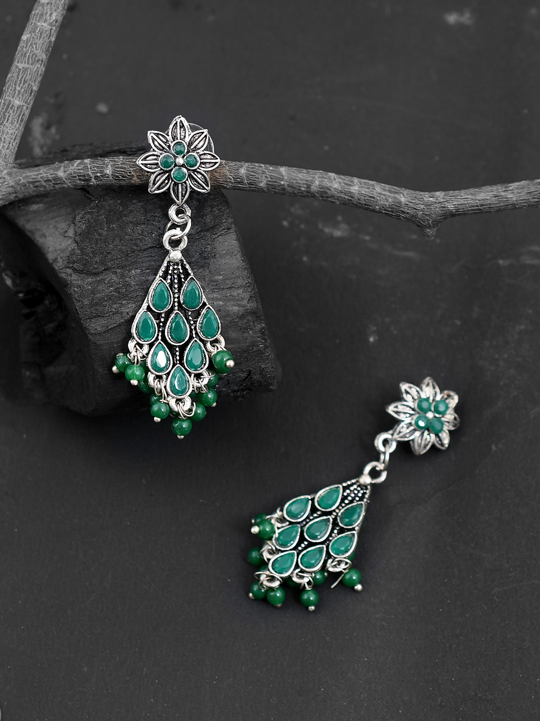 

Silvermerc Designs Silver-Plated & Green Classic Drop Earrings