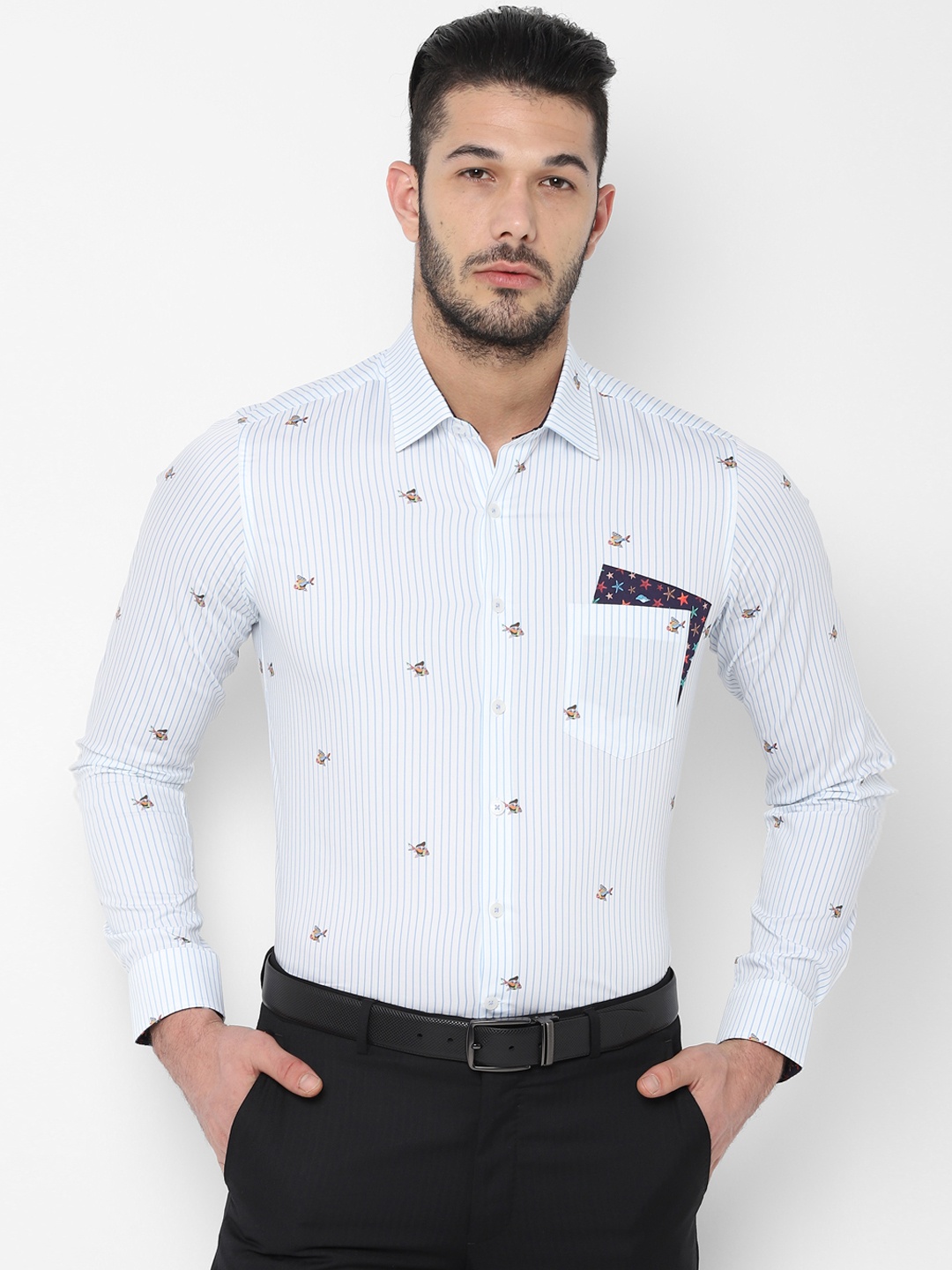 

SIMON CARTER LONDON Men Blue & White Slim Fit Striped Formal Shirt