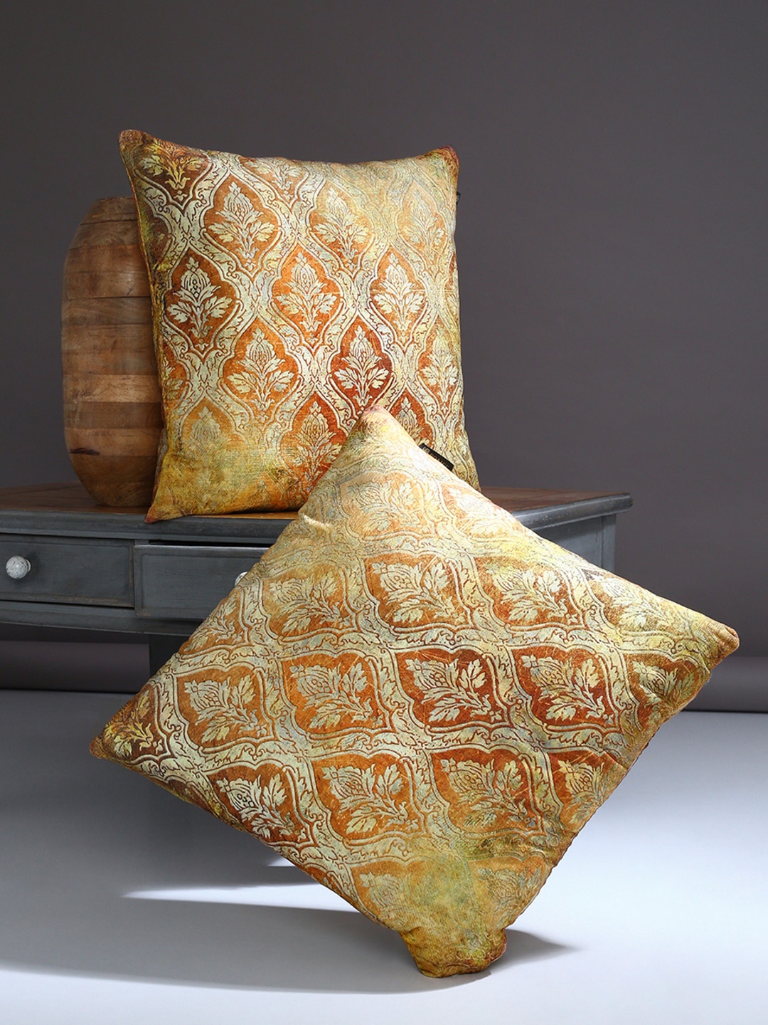 

ROMEE Gold-Toned Set of 2 Ethnic Motifs Square Cushion Covers
