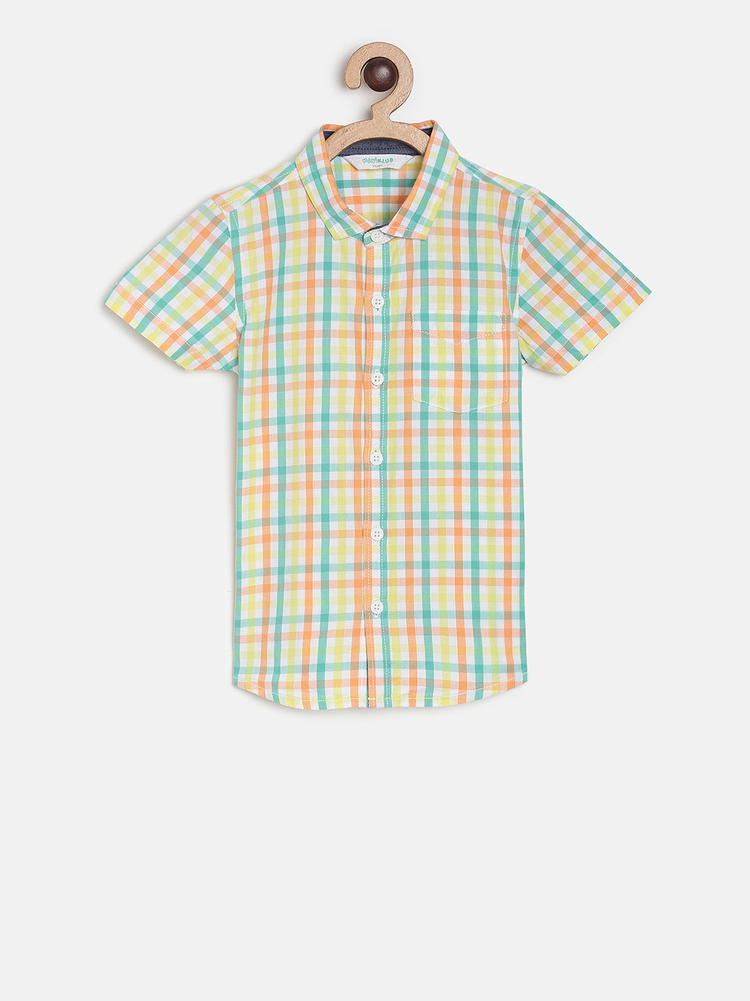 

MINI KLUB Boys Off-White & Orange Regular Fit Checked Casual Shirt