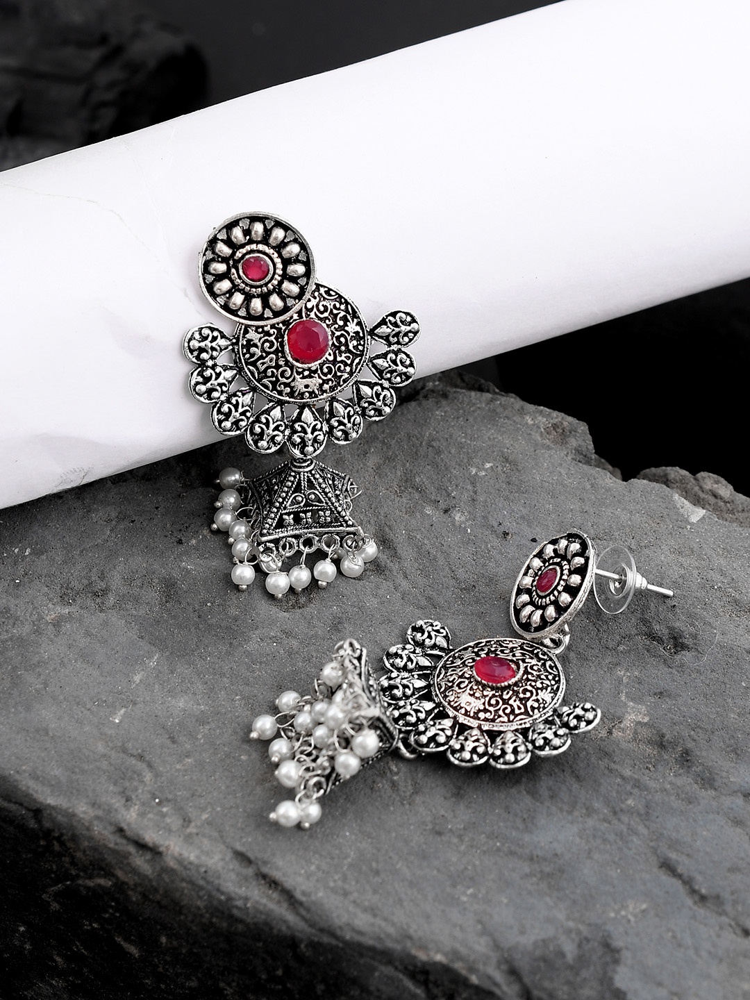 Silvermerc Designs Silver-Plated & Red Classic Drop Earrings