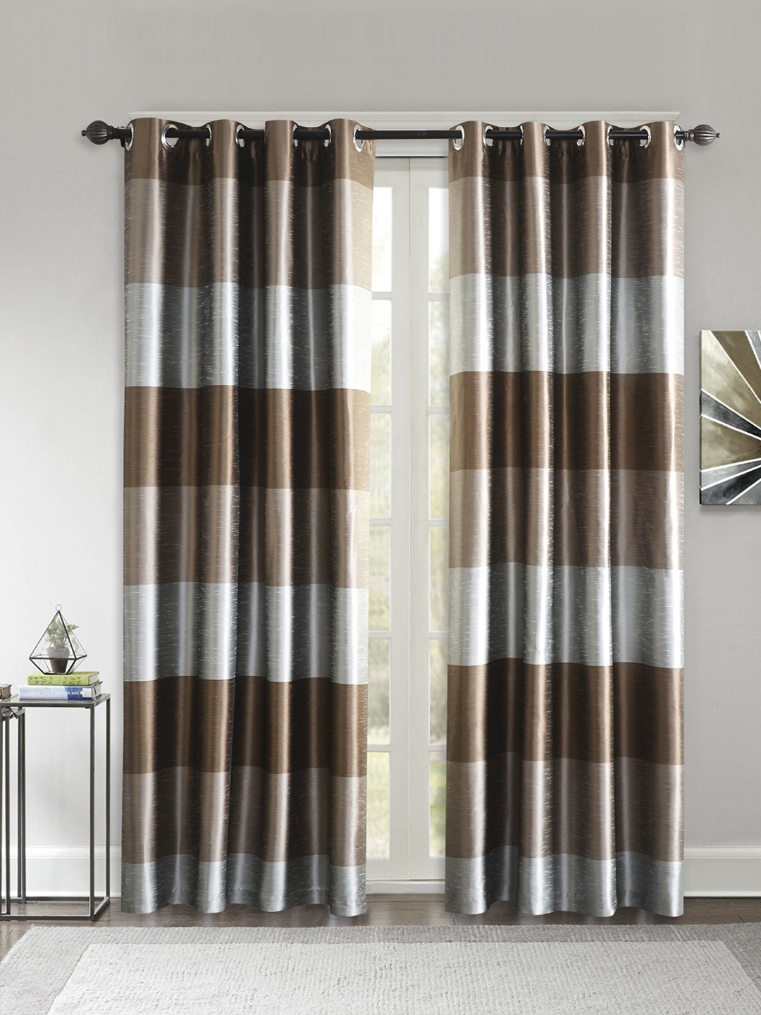 

Deco Window Brown & Silver-Toned Set of 2 Curtain Curtains